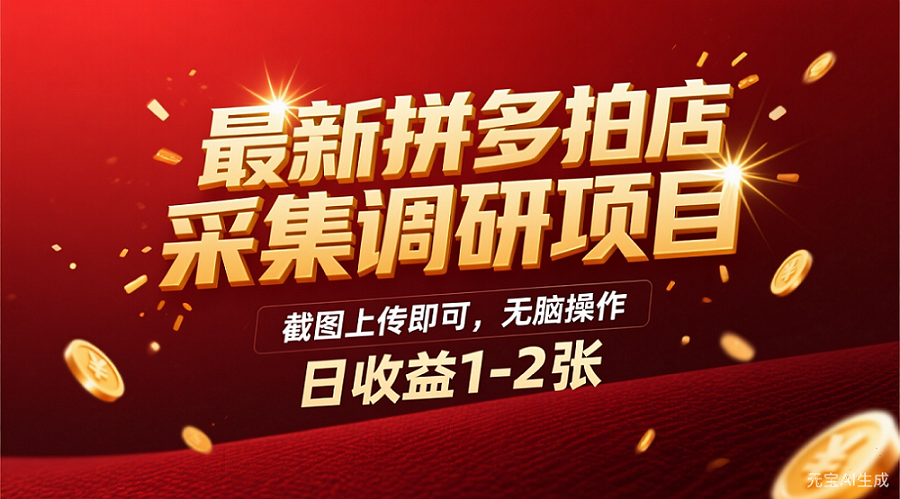 最新拼多多拍店采集调研项目,截图上传即可,无脑操作,日收益1-2张-玖儿的学习笔记
