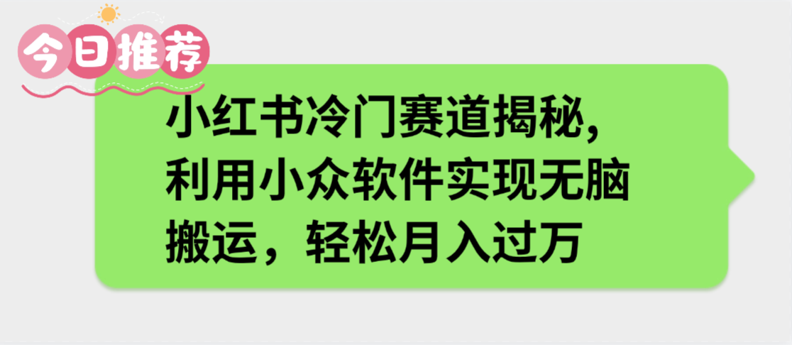 小红书冷门赛道揭秘,利用小众软件实现无脑搬运，轻松月入过万-玖儿的学习笔记