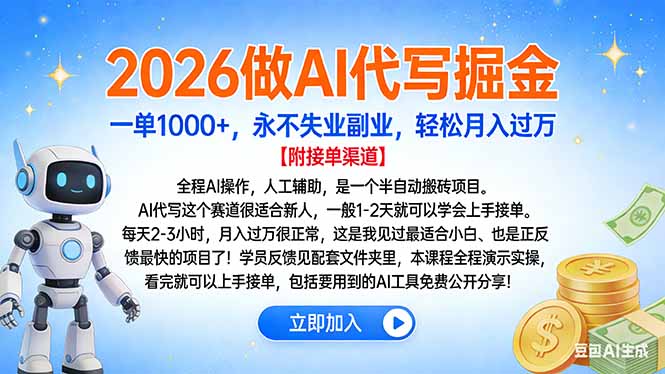 2026做AI代写掘金，一单1000+，永不失业副业，轻松月入过万-玖儿的学习笔记