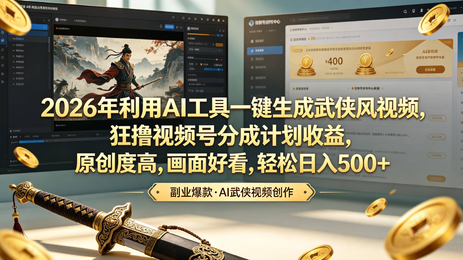 2026年利用AI工具一键生成武侠风视频，狂撸视频号分成计划收益，原创度高，画面好看，轻松日入500+-玖儿的学习笔记