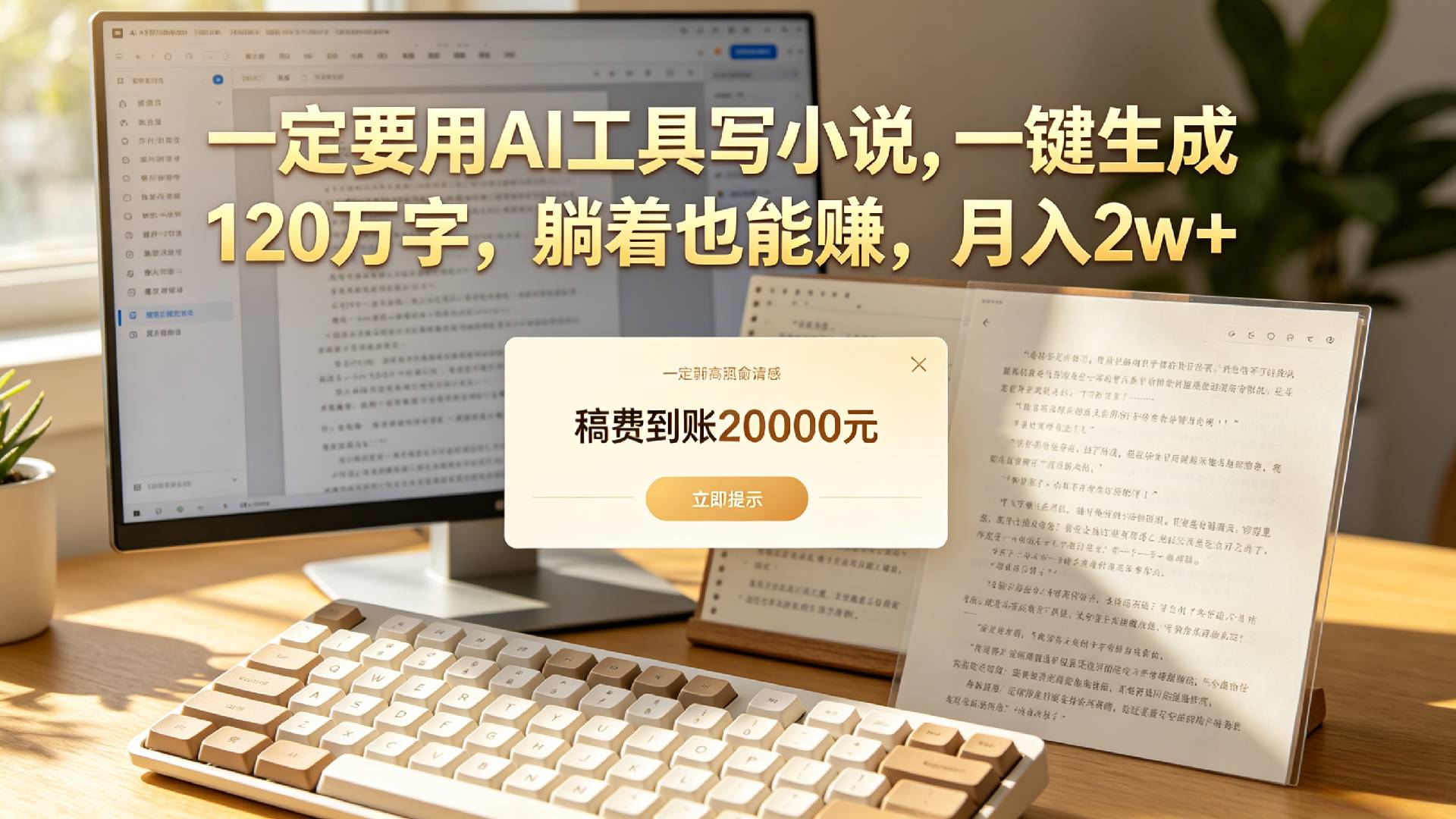 【听劝】一定要用AI工具写小说,一键生成120万字，躺着也能赚，月入2w+-玖儿的学习笔记