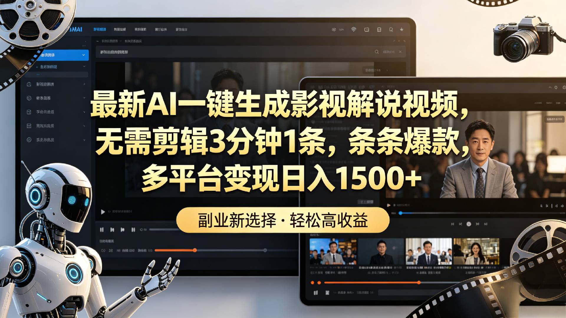 最新AI一键生成影视解说视频，无需剪辑3分钟1条，条条爆款，多平台变现日入1500+-玖儿的学习笔记