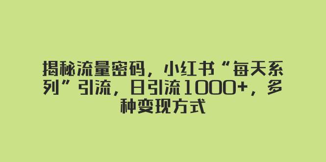 揭秘流量密码！小红书“每天系列”引流，日引流1000！多种变现方式！-玖儿的学习笔记