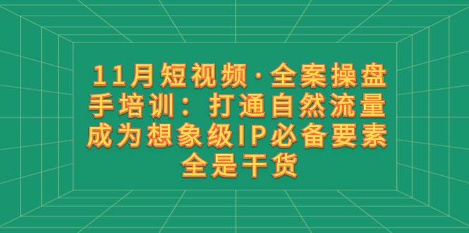 11月短视频·全案操盘手培训：打通自然流量，成为想象级IP必备要素，全是干货！-玖儿的学习笔记