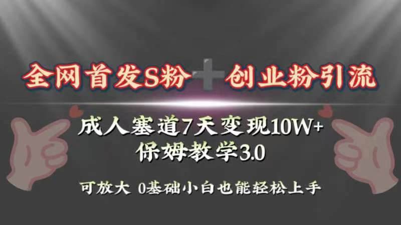 全网首发S粉加创业粉引流变现，成人用品赛道7天变现10W，0基础小白也能轻松上手！-玖儿的学习笔记