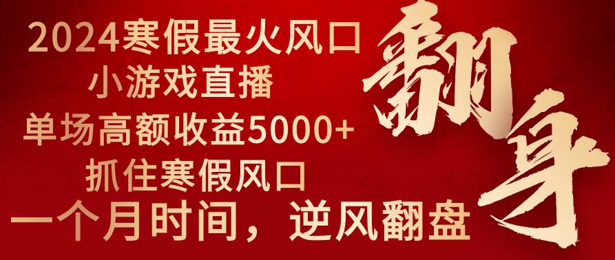 2024年最火的寒假风口项目！小游戏直播，单场收益5000！抓住风口，一个月直接提车！-玖儿的学习笔记