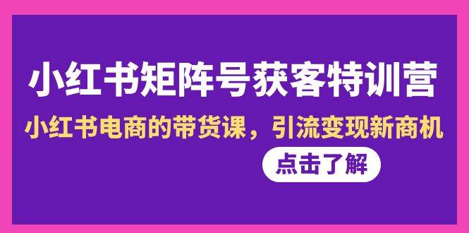 引爆小红书营销！加入矩阵号获客特训营，掌握小红书电商的带货课，抓住引流变现新商机！-玖儿的学习笔记