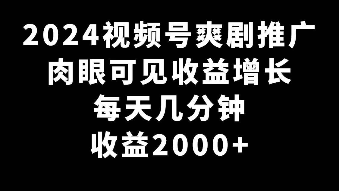 2024视频号爽剧推广，每天几分钟收益2000+！短剧平台赚钱秘籍揭秘！-玖儿的学习笔记