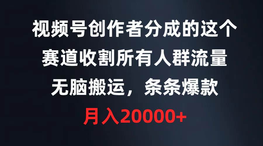 视频号创作者必看！收割人群流量的赛道揭秘，无脑搬运月入20000+-玖儿的学习笔记