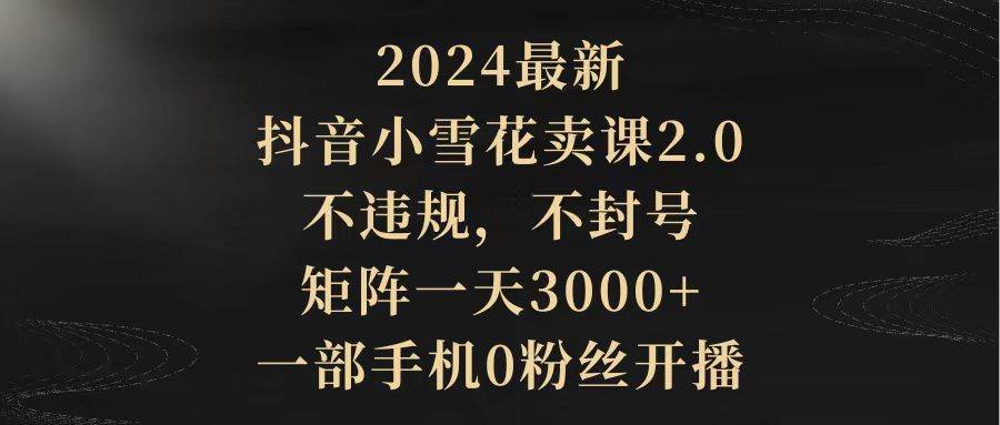 2024最新抖音小雪花卖课2.0，0粉丝开播，一天轻松赚取3000+！-玖儿的学习笔记