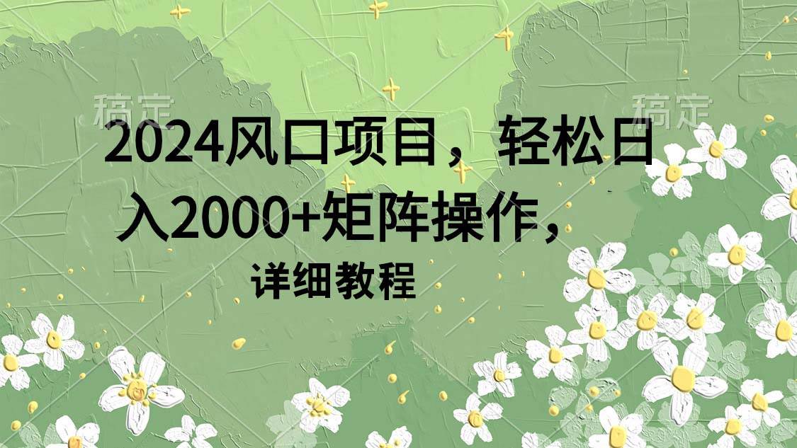 揭秘2024风口项目！轻松日入2000+，矩阵操作教程详解！-玖儿的学习笔记