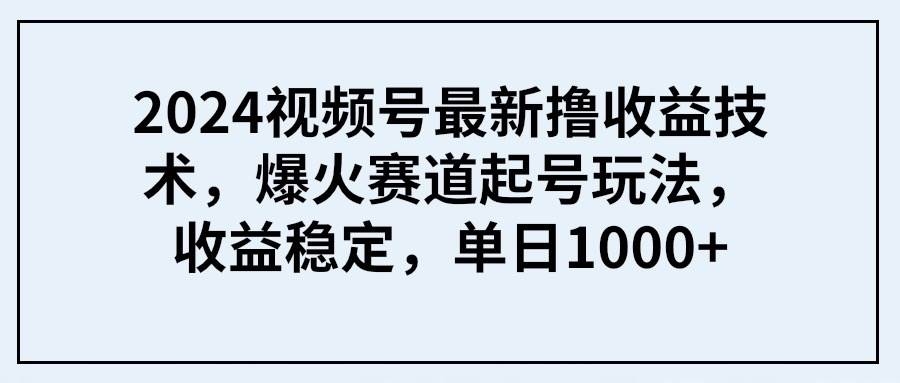 2024火爆必看！视频号最新撸收益秘籍，单日1000+稳赚技术揭秘-玖儿的学习笔记