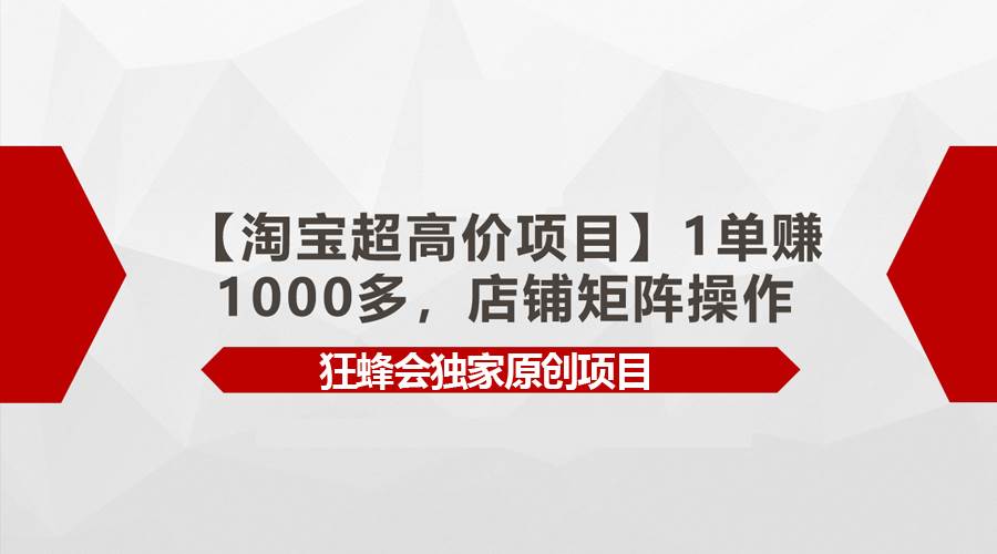 淘宝超高价项目揭秘！1单赚1000+，店铺矩阵操作全解析！-玖儿的学习笔记