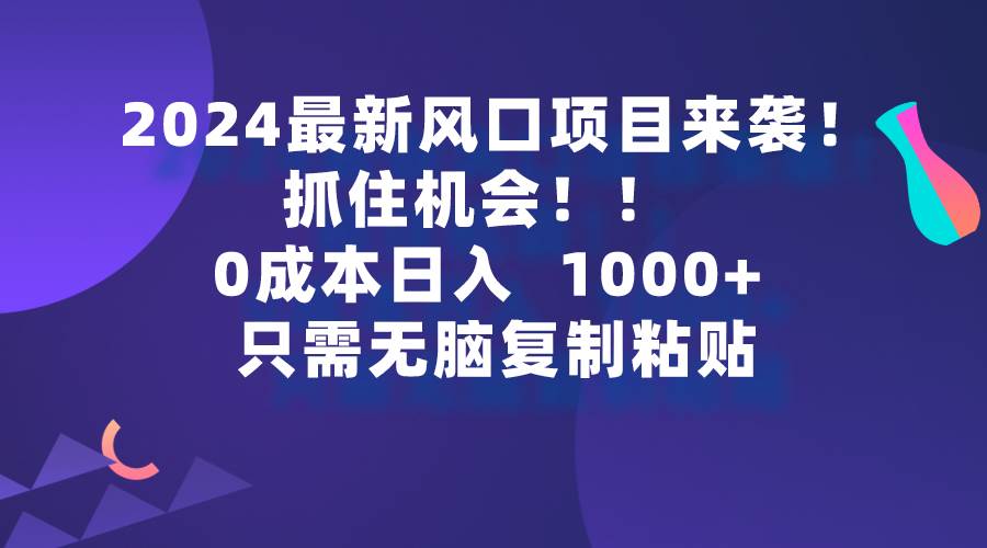 【2024最新网赚项目】0成本，轻松日入1000+，复制粘贴抓住机会！-玖儿的学习笔记