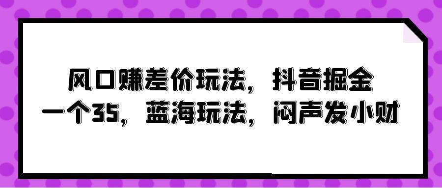 抖音风口赚差价玩法揭秘：35岁创业者的蓝海之路，悄然赚取小财-玖儿的学习笔记