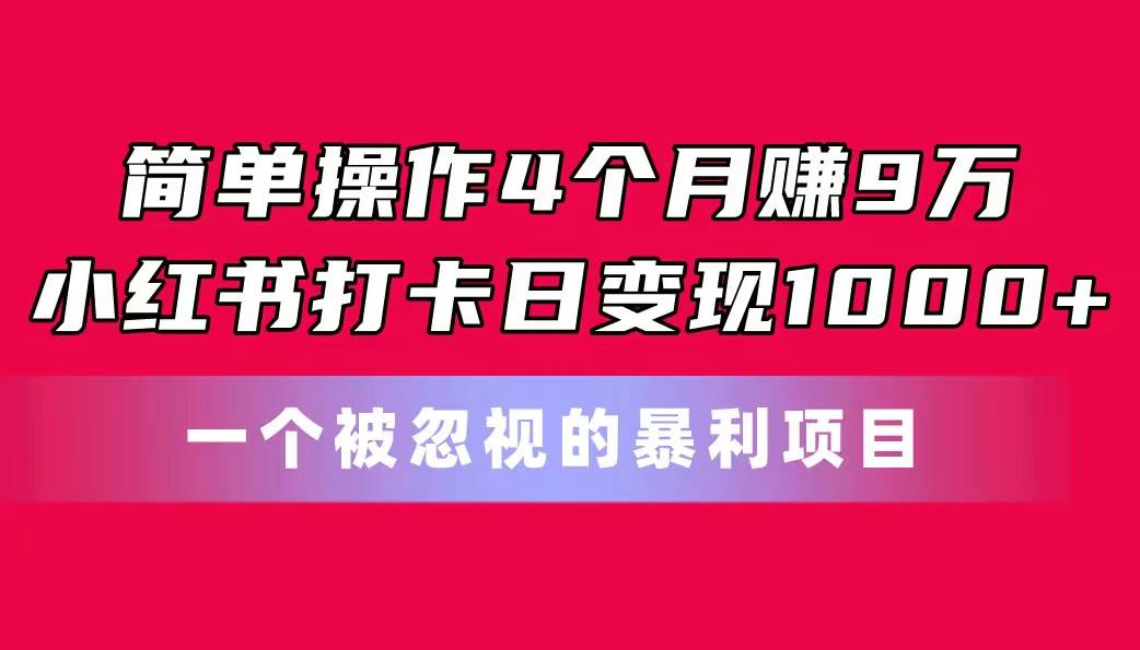 简单操作4个月赚9万！小红书打卡日变现1000+！一个被忽视的暴力项目-玖儿的学习笔记
