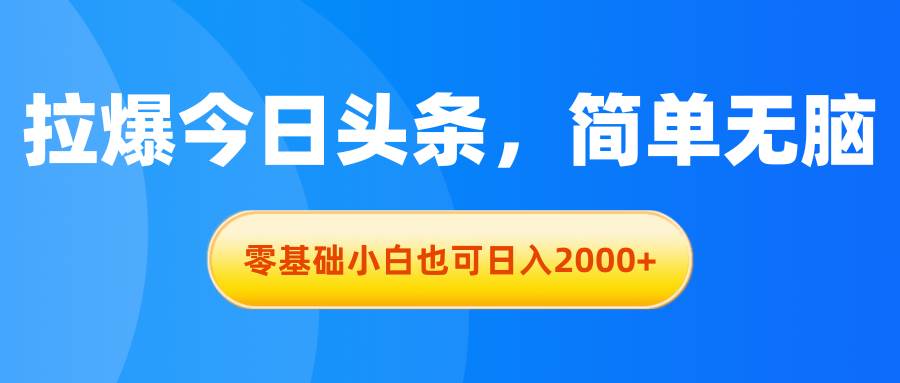 拉爆今日头条，简单无脑，零基础小白也可日入2000+-玖儿的学习笔记