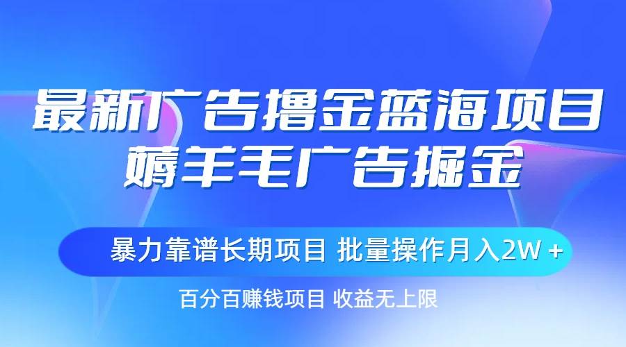 最新广告撸金蓝海项目，薅羊毛广告掘金 长期项目 批量操作月入2W＋-玖儿的学习笔记