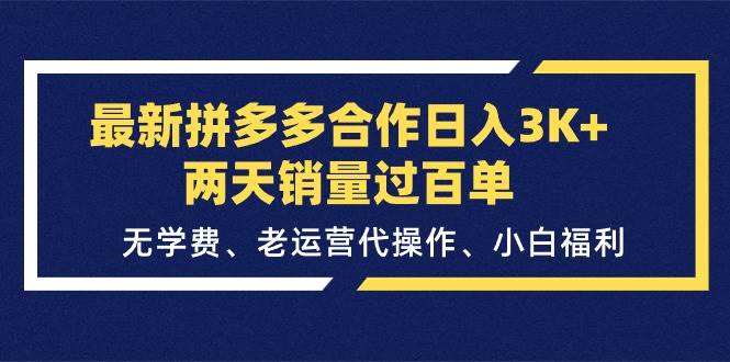 最新拼多多合作日入3K+两天销量过百单，无学费、老运营代操作、小白福利-玖儿的学习笔记