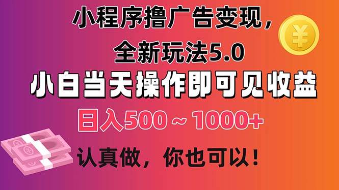 小程序撸广告变现，全新玩法5.0，小白当天操作即可上手，日收益 500~1000+-玖儿的学习笔记