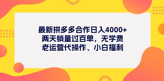 最新拼多多项目日入4000+两天销量过百单，无学费、老运营代操作、小白福利-玖儿的学习笔记