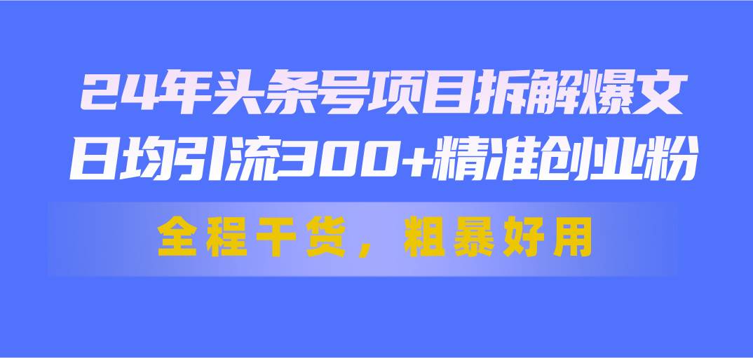 24年头条号项目拆解爆文，日均引流300+精准创业粉，全程干货，粗暴好用-玖儿的学习笔记