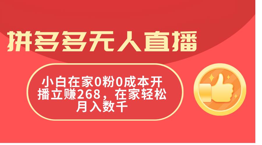 拼多多无人直播，小白在家0粉0成本开播立赚268，在家轻松月入数千-玖儿的学习笔记