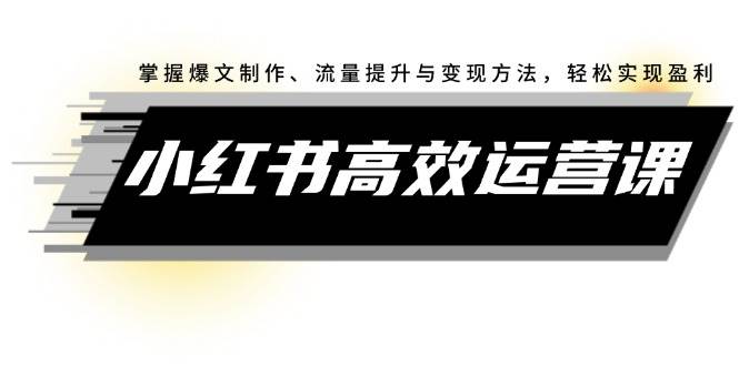 小红书高效运营课：掌握爆文制作、流量提升与变现方法，轻松实现盈利-玖儿的学习笔记