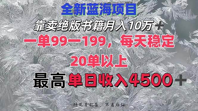 靠卖绝版书籍月入10W+,一单99-199，一天平均20单以上，最高收益日入4500+-玖儿的学习笔记